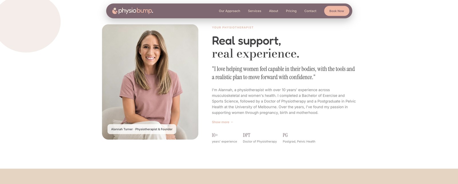 Physio Bump brand voice applied to the live site